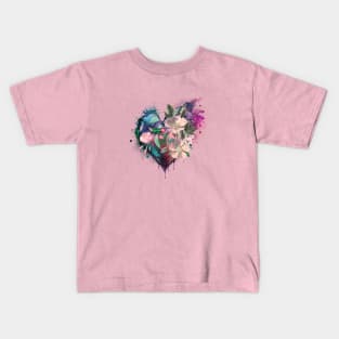 Pink Floral Heart with Humminbird Kids T-Shirt